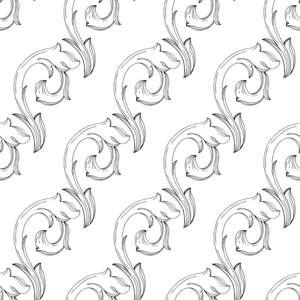 Vector Baroque monogram floral ornament. Black and white engraved ink art. Seamless background pattern.