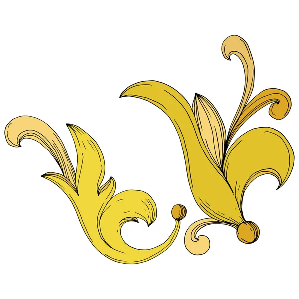 Adorno floral Vector Monograma dorado. Tinta grabada en blanco y negro. Elemento ilustrativo monograma aislado . — Vector de stock