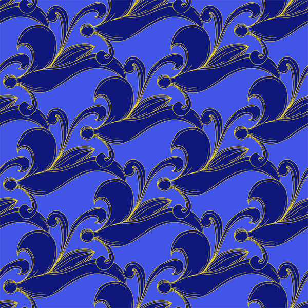 Vector Golden monogram floral ornament. Black and white engraved ink art. Seamless background pattern.