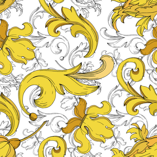 Vector Golden monogram floral ornament. Black and white engraved ink art. Seamless background pattern.