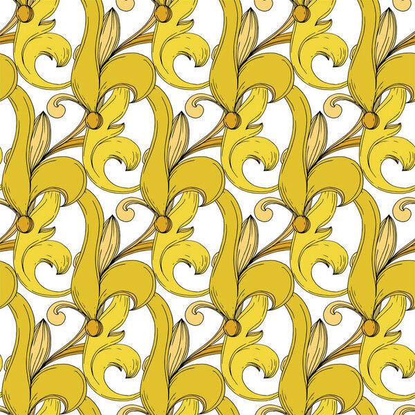 Vector Golden monogram floral ornament. Black and white engraved ink art. Seamless background pattern.