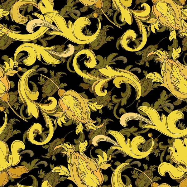 Διάνυσμα Χρυσό μονόγραμμα λουλούδι στολίδι. Μαύρο και άσπρο χαραγμένο μελάνι τέχνης. Χωρίς ραφή μοτίβο φόντου. — Διανυσματικό Αρχείο