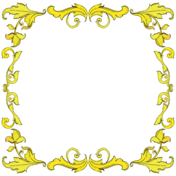 Adorno floral monograma Vector Gold. Tinta grabada en blanco y negro. Marco borde ornamento cuadrado . — Vector de stock