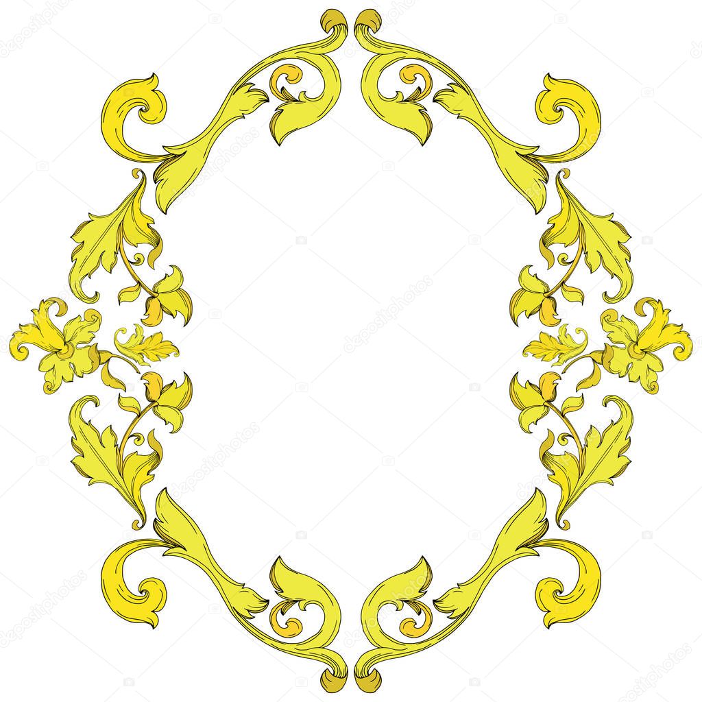 Vector Gold monogram floral ornament. Black and white engraved ink art. Frame border ornament square.