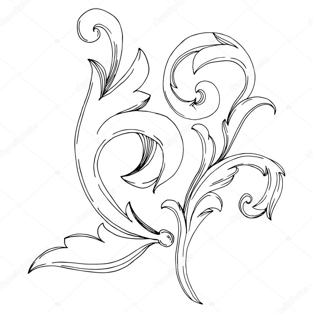 Vector Golden Monogram floral ornament. Black and white engraved ink art. Isolated ornaments illustration element.