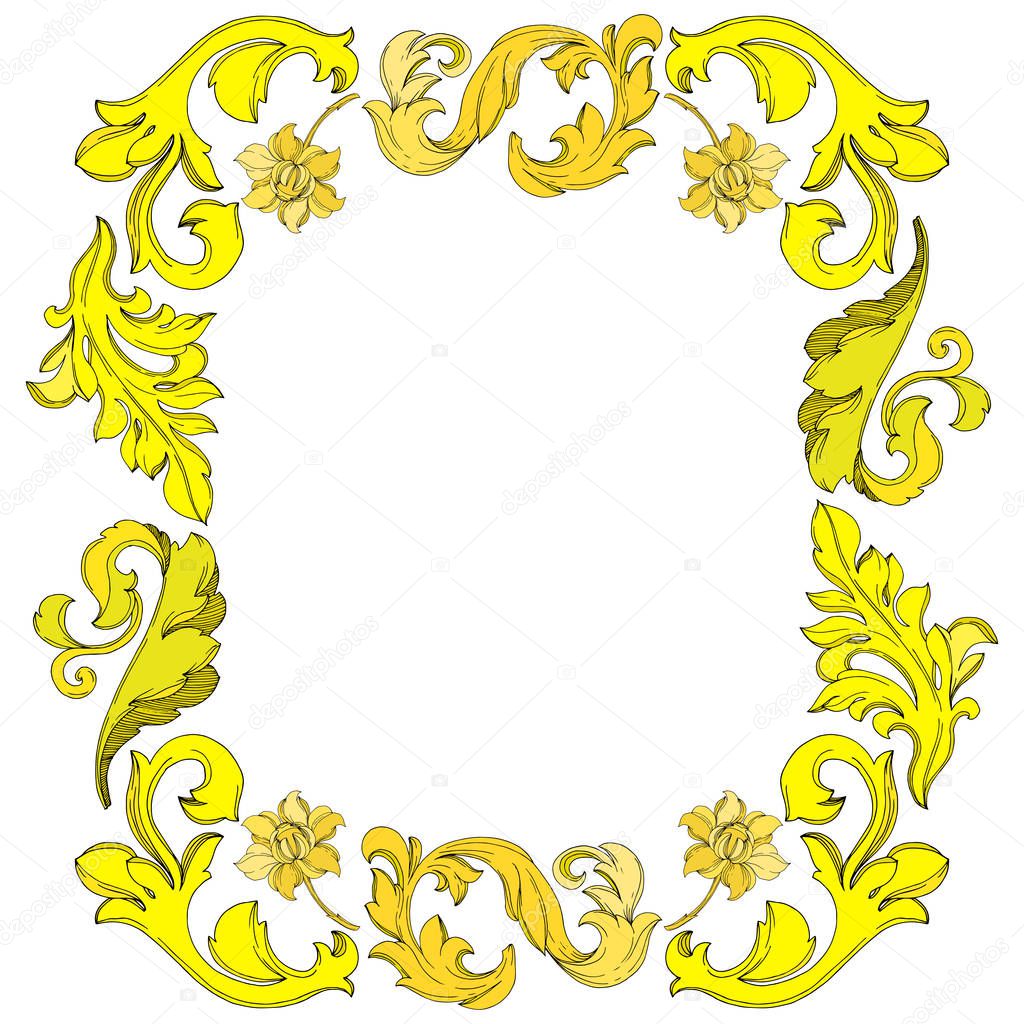 Vector Golden monogram floral ornament. Black and white engraved ink art. Frame border ornament square.