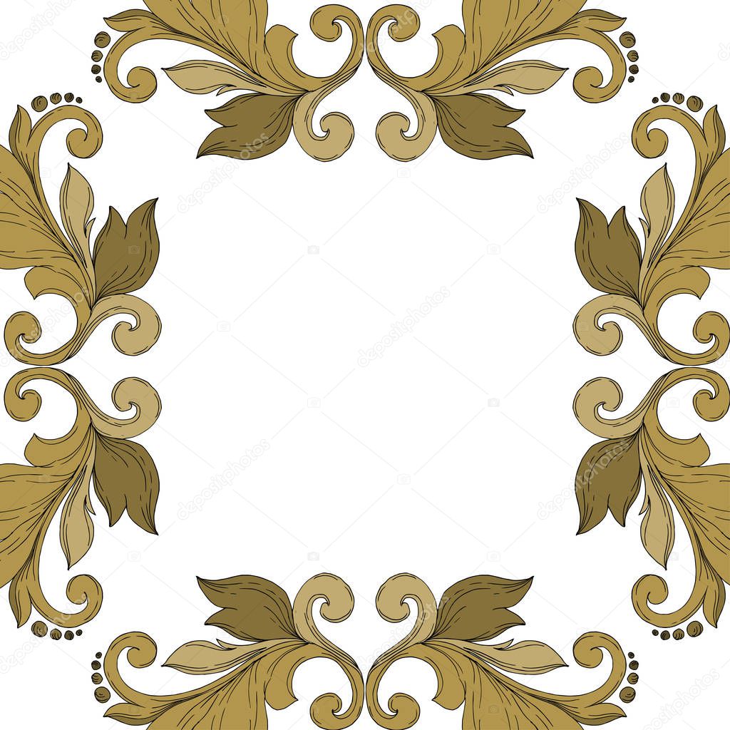 Vector Golden monogram floral ornament. Black and white engraved ink art. Frame border ornament square.