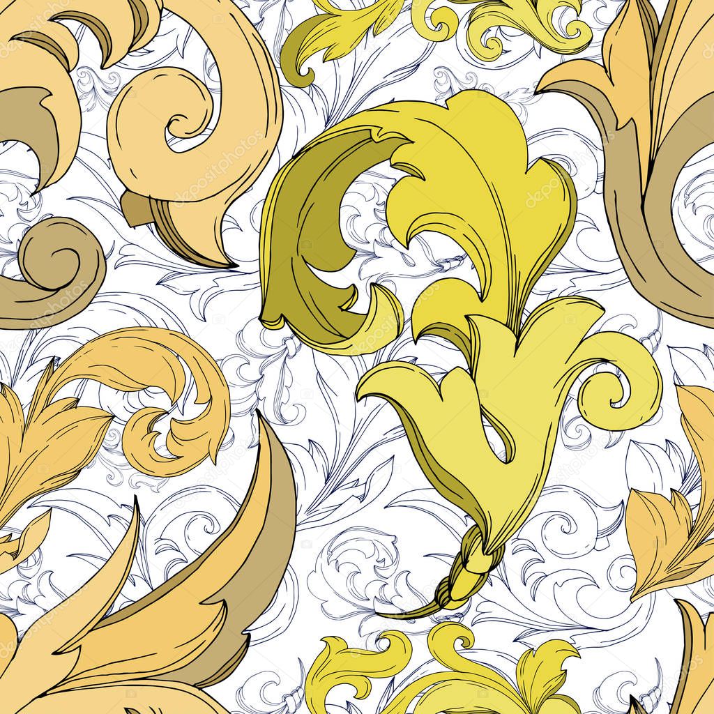 Vector Golden monogram floral ornament. Black and white engraved ink art. Seamless background pattern.