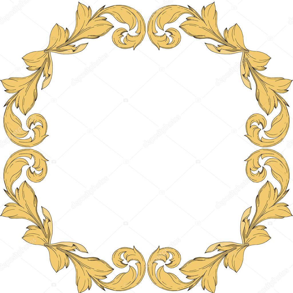 Vector Golden monogram floral ornament. Black and white engraved ink art. Frame border ornament squar.