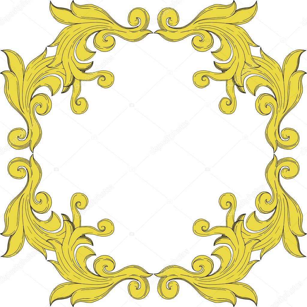 Vector Golden monogram floral ornament. Black and white engraved ink art. Frame border ornament squar.