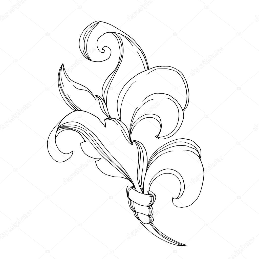 Vector Baroque Monogram floral ornament. Black and white engraved ink art. Isolated ornament illustration element.