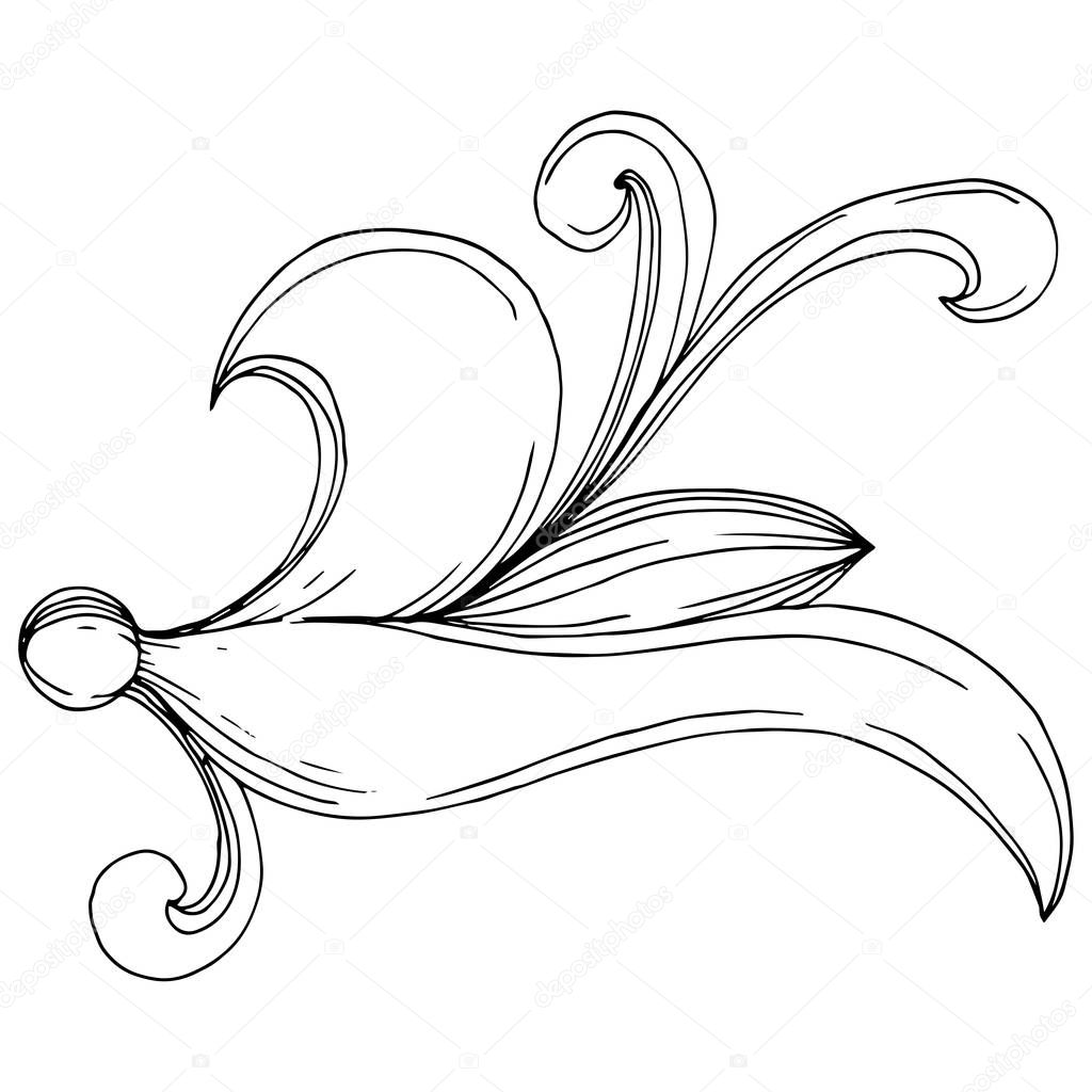 Vector Baroque monogram floral ornament. Black and white engraved ink art. Isolated monogram illustration element.