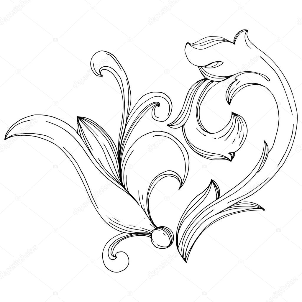 Vector Baroque monogram floral ornament. Black and white engraved ink art. Isolated monogram illustration element.