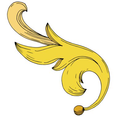 Vektör Altın Monogram Çiçek Süsü. Siyah beyaz işlemeli mürekkep sanatı. İzole edilmiş monogram illüstrasyon ögesi.