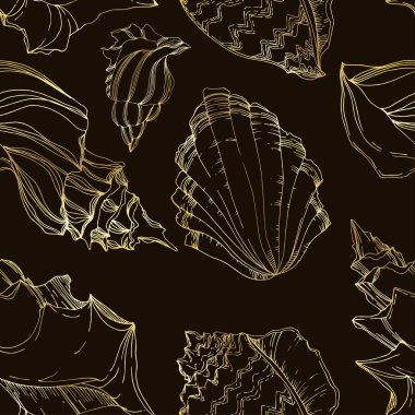 Vector Summer beach seashell tropical elements. Black and white  clipart