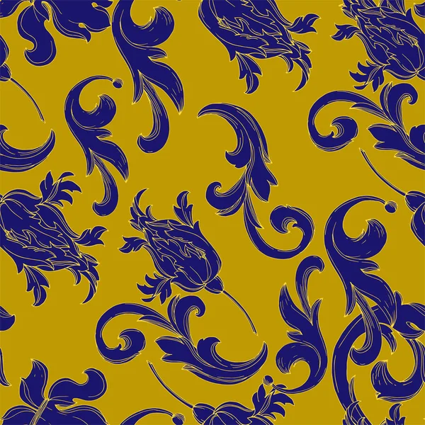 Vector Golden monograma ornamento floral. Tinta gravada a preto e branco. Padrão de fundo sem costura . — Vetor de Stock