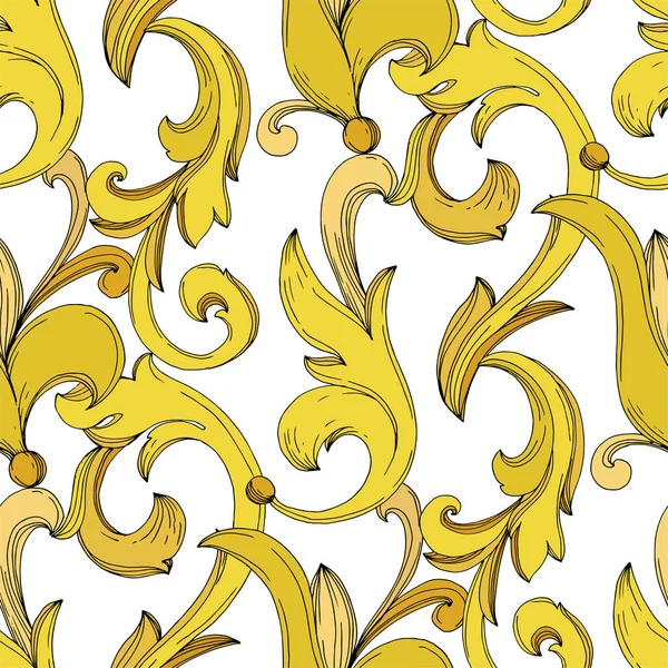 ベクトル黄金のモノグラムの花の装飾。黒と白の刻まインクアート。シームレスな背景パターン. — ストックベクタ