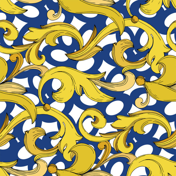 Vector Golden monogram floral ornament. Black and white engraved ink art. Seamless background pattern.