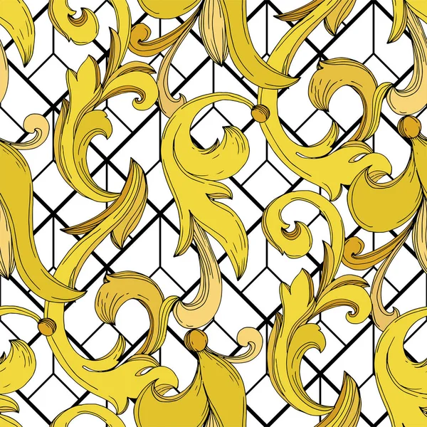 Vector Golden monograma ornamento floral. Tinta gravada a preto e branco. Padrão de fundo sem costura . — Vetor de Stock