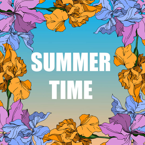 Vector Iris floral botanical flowers. Black and white engraved i