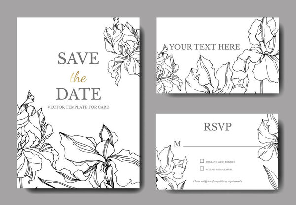 Векторные ирис цветочные ботанические цветы. Черно-белая гравировка i
