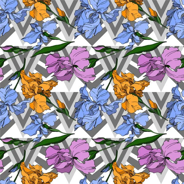 Fiori botanici floreali del vettore Iris. Bianco e nero inciso i — Vettoriale Stock