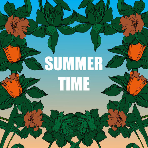 Vector Narcissus floral botanical flowers. Black and white engra