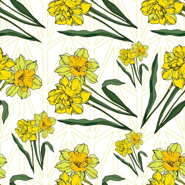 เวกเตอร์ Narcissus ดอกไม้พฤกษศาสตร์ สีดําและขาวแกะสลัก — ภาพเวกเตอร์สต็อก