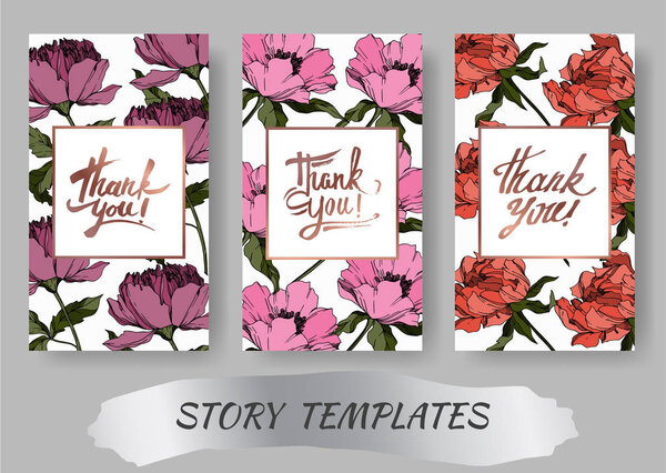 Vector Peony floral botanical flowers. Black and white engraved 