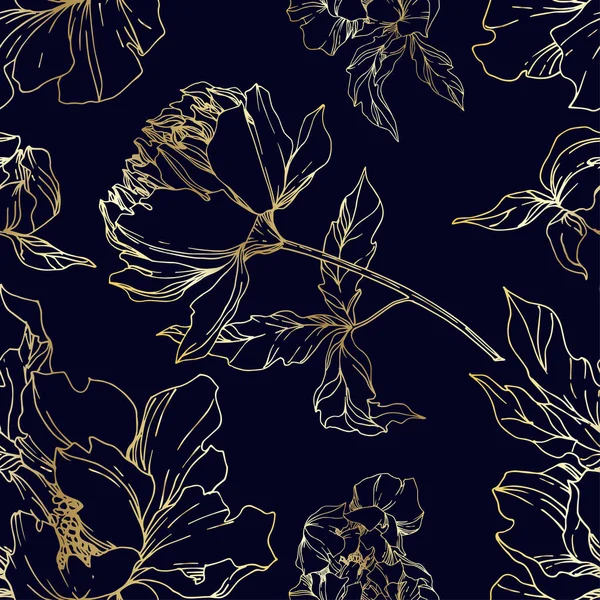 Vector Peony цветочные ботанические цветы. Чёрно-белая гравировка — стоковый вектор