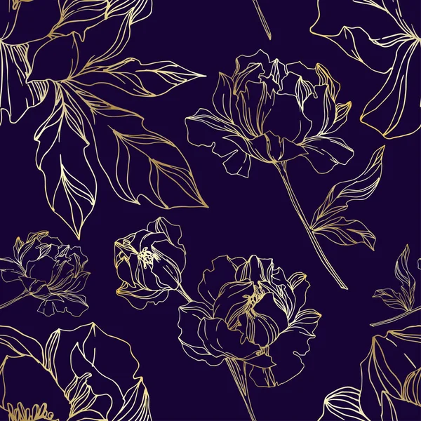 Vector Peony bloemen botanische bloemen. Zwart-wit gegraveerd — Stockvector