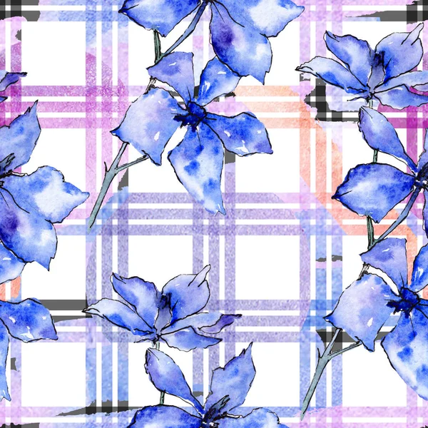 Purple orchid flowers. Seamless background pattern. Fabric wallpaper print texture. Watercolor background illustration. — Stock Photo