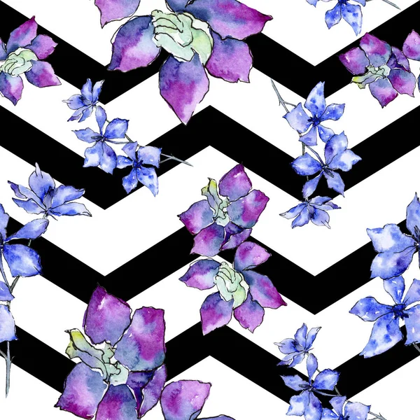 Flores de orquídea púrpura. Patrón de fondo sin costuras. Textura de impresión de papel tapiz de tela. Ilustración fondo acuarela . - foto de stock