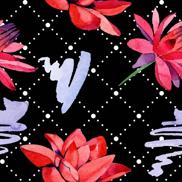 Rote Lotusblumen. Aquarell-Hintergrundillustration. nahtlose Hintergrundmuster. Stoff Tapete drucken Textur. — Stockfoto