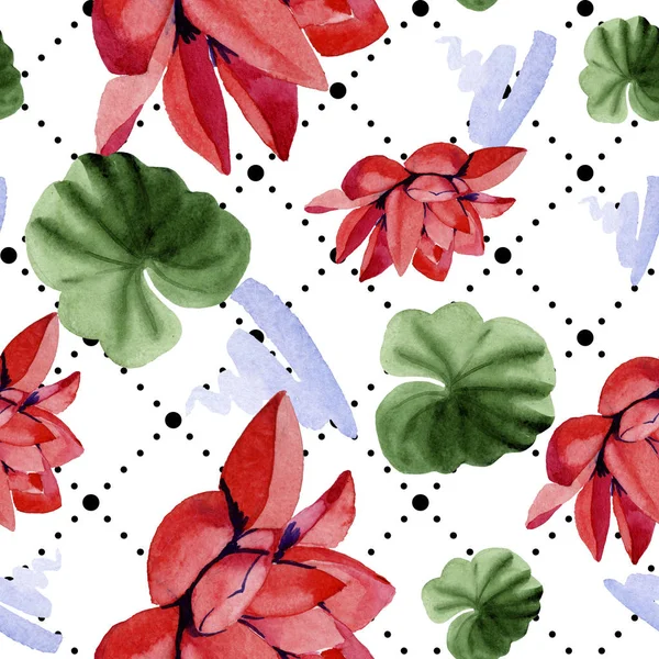 Red lotus flowers. Watercolor background illustration. Seamless background pattern. Fabric wallpaper print texture. — Stock Photo