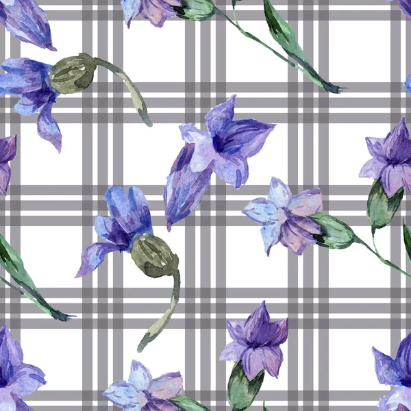 Purple lavender flowers. Seamless background pattern. Fabric wallpaper print texture. Hand drawn watercolor background illustration. — Stock Photo