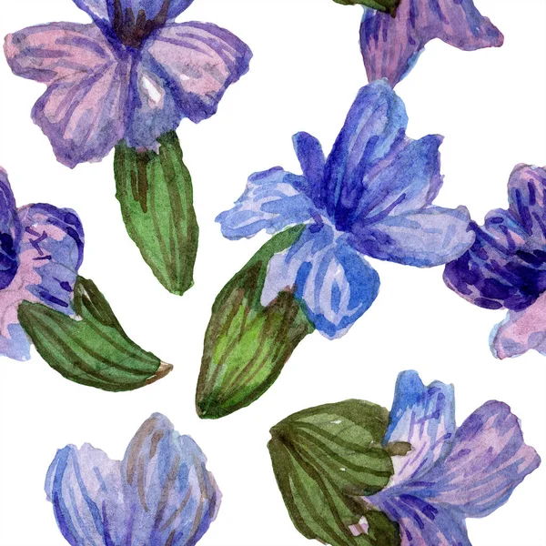 Purple lavender flowers. Seamless background pattern. Fabric wallpaper print texture. Hand drawn watercolor background illustration. — Stock Photo