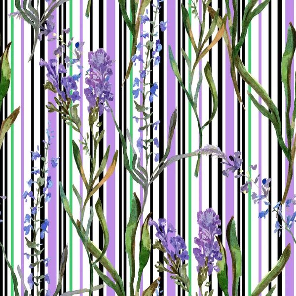 Purple lavender flowers. Seamless background pattern. Fabric wallpaper print texture. Hand drawn watercolor background illustration. — Stock Photo