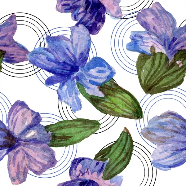 Purple lavender flowers. Seamless background pattern. Fabric wallpaper print texture. Hand drawn watercolor background illustration. — Stock Photo