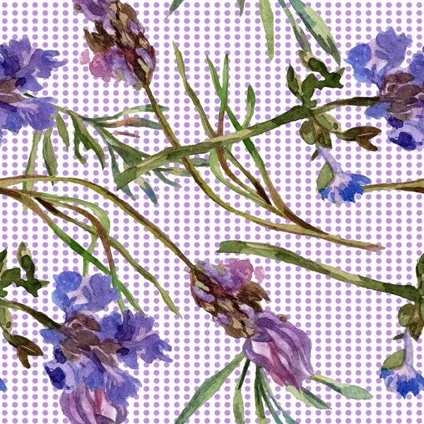 Purple lavender flowers. Seamless background pattern. Fabric wallpaper print texture. Hand drawn watercolor background illustration. — Stock Photo