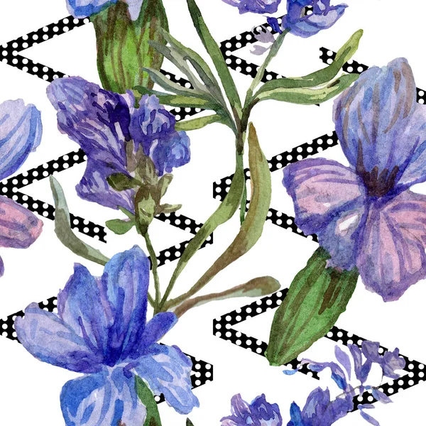 Fiori viola di lavanda. Modello di sfondo senza soluzione di continuità. Tessuto carta da parati texture di stampa. Disegnato a mano acquerello sfondo illustrazione . — Foto stock