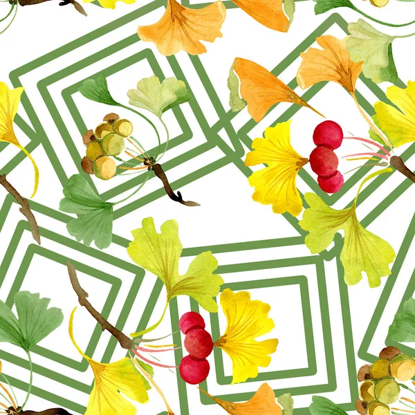 Зеленый гинкго билоба с листьями, изолированными на белом. Акварельная фоновая иллюстрация. Бесшовный рисунок фона. Текстура ткани для печати обоев . — стоковое фото