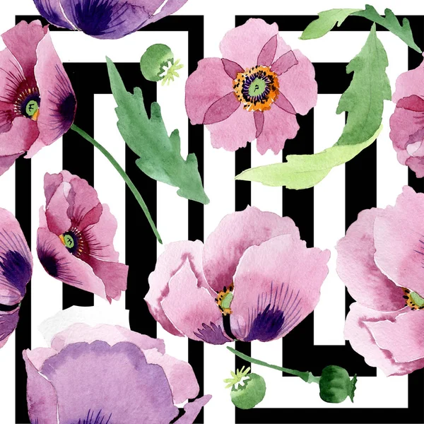 Beautiful burgundy poppy flowers. Watercolor background illustration. Seamless background pattern. Fabric wallpaper print texture. — Stock Photo