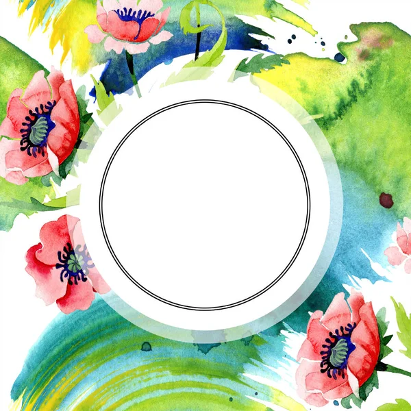 Ornamento com belas papoilas vermelhas isoladas em branco. ilustração fundo aquarela. Aquarelle desenho aquarelle moda. Moldura borda ornamento floral . — Fotografia de Stock