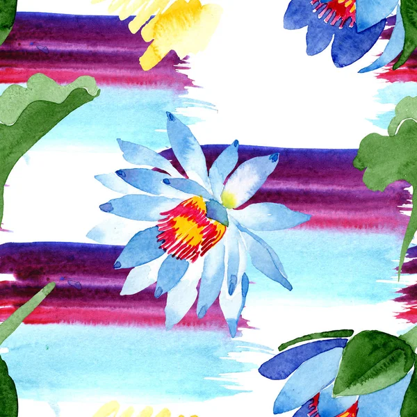 Flores de lótus azul. ilustração fundo aquarela. Aquarelle aquarelle aquarela. Padrão de fundo sem costura. Tecido papel de parede impressão textura . — Fotografia de Stock