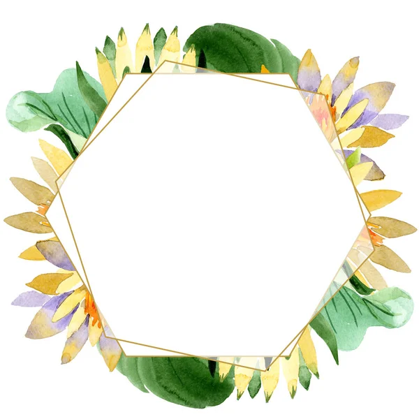 Loto giallo. Fiore botanico floreale. Fiore selvatico primaverile isolato. Acquerello sfondo illustrazione set. Acquerello disegno moda acquerello isolato. Quadrato ornamento bordo cornice . — Foto stock