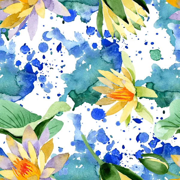 Schöne gelbe Lotusblüten isoliert auf weiß. Aquarell-Hintergrundillustration. Aquarell zeichnen Mode-Aquarell. nahtloses Hintergrundmuster. — Stockfoto