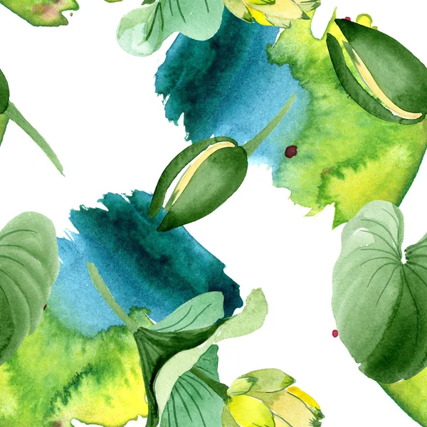 Schöne gelbe Lotusblüten isoliert auf weiß. Aquarell-Hintergrundillustration. Aquarell zeichnen Mode-Aquarell. nahtloses Hintergrundmuster. — Stockfoto