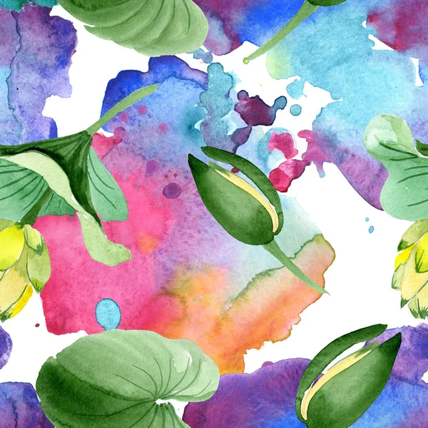 Schöne gelbe Lotusblüten isoliert auf weiß. Aquarell-Hintergrundillustration. Aquarell zeichnen Mode-Aquarell. nahtloses Hintergrundmuster. — Stockfoto