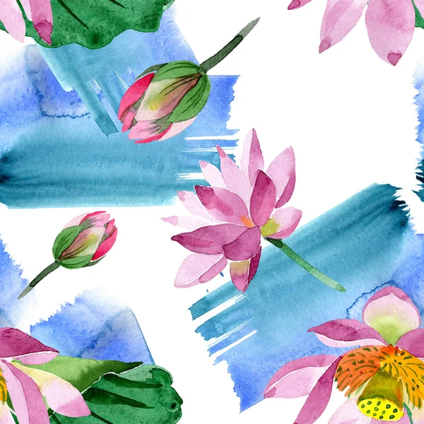 Belles fleurs de lotus violet isolé sur blanc. Illustration de fond aquarelle. Aquarelle aquarelle. Modèle de fond sans couture. Texture d'impression papier peint tissu — Photo de stock